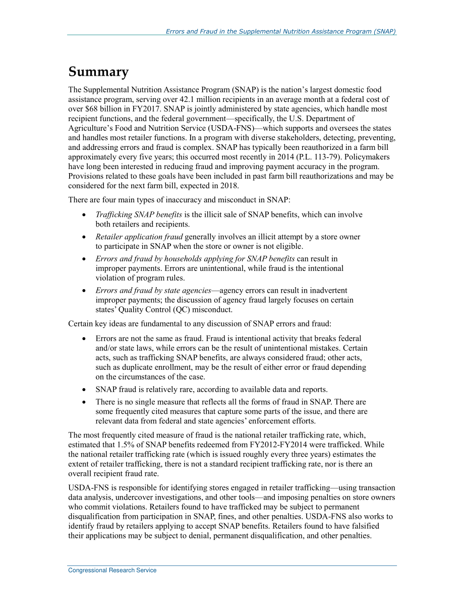 [20180928]R45147_补充营养援助计划（SNAP）中的错误和欺诈.pdf_第2页