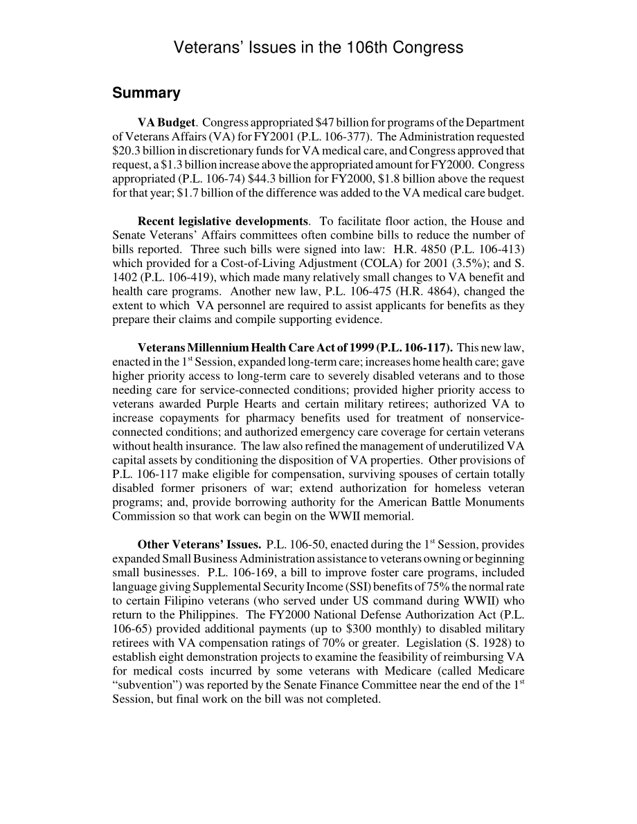 [20010307]RL30099_第106届国会中的退伍军人问题.pdf_第2页