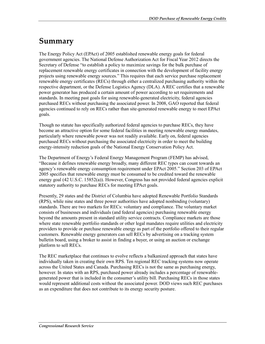 [20121127]R42840_国防部根据2012年《国防授权法案》购买可再生能源信贷.pdf_第2页