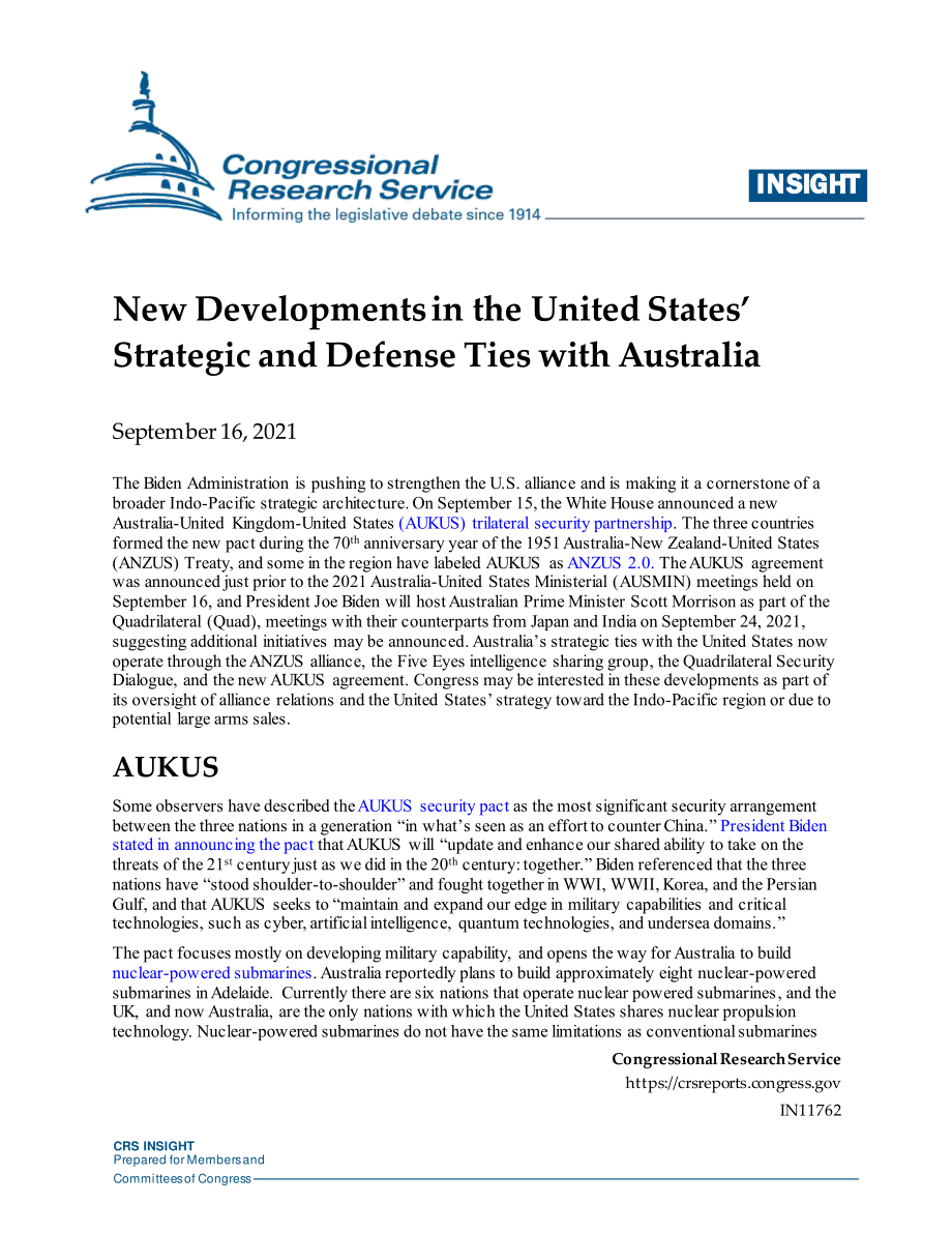 [20210916]IN11762_美国与澳大利亚战略和国防关系的新发展.pdf_第1页