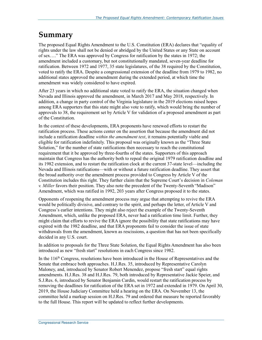 [20191223]R42979_拟议的平等权利修正案：当代批准问题.pdf_第2页