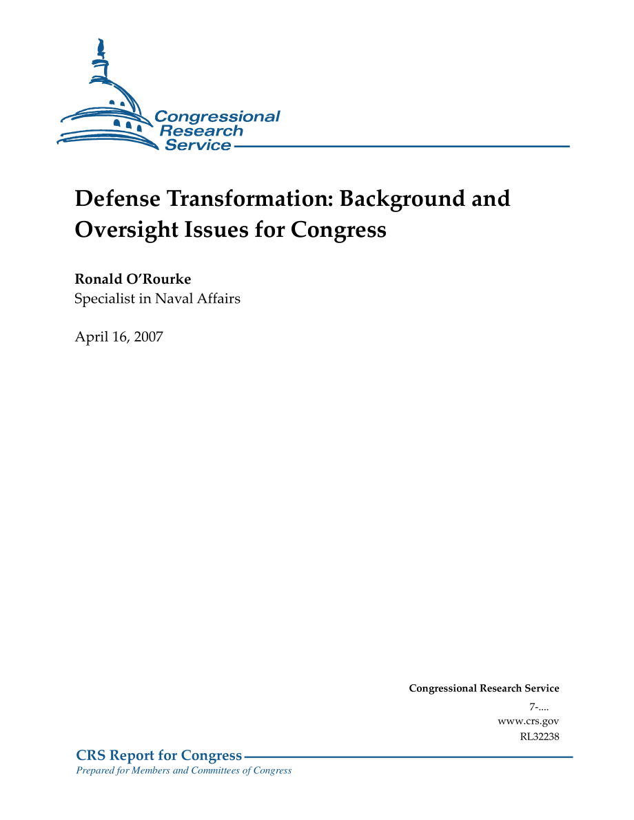 [20070416]RL32238_国防转型：国会的背景和监督问题.pdf_第1页