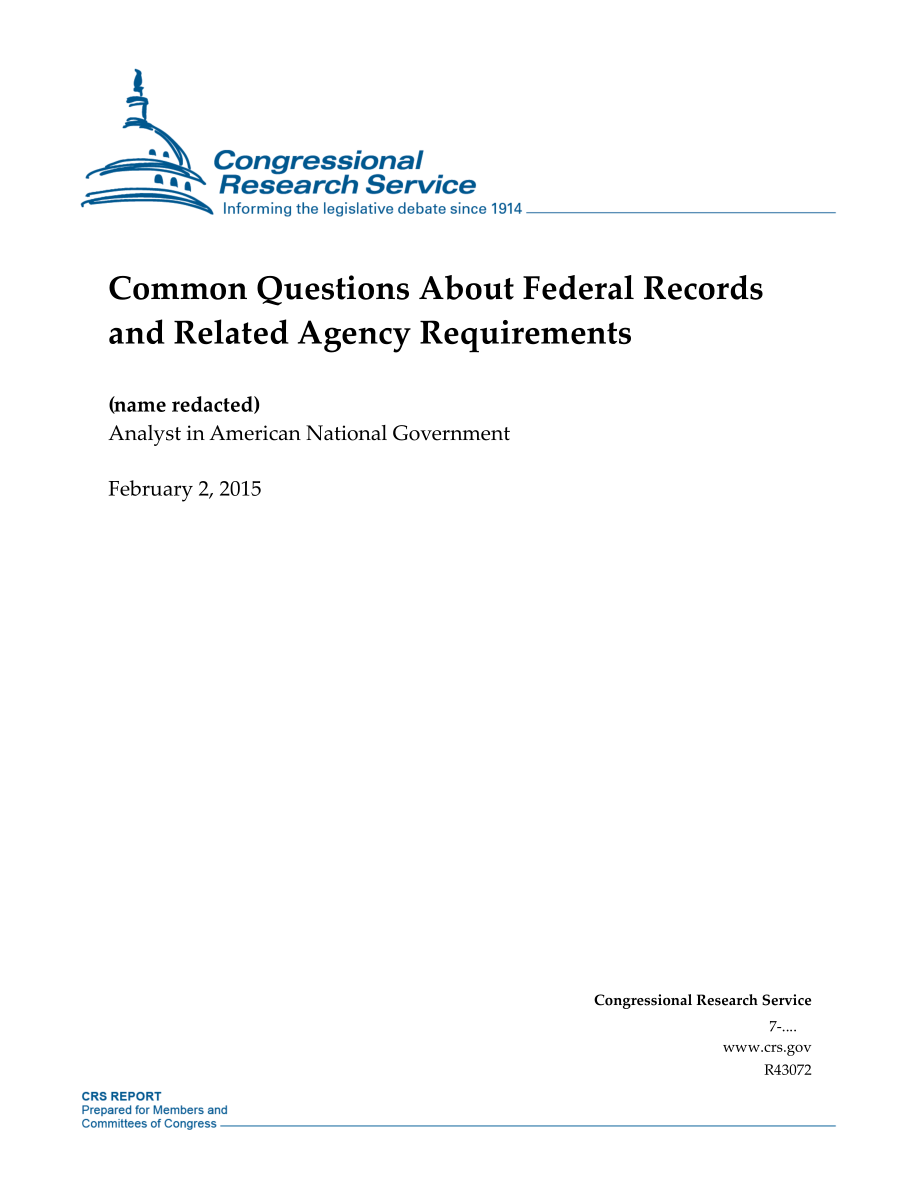 [20150202]R43072_关于联邦记录和相关机构要求的常见问题.pdf_第1页