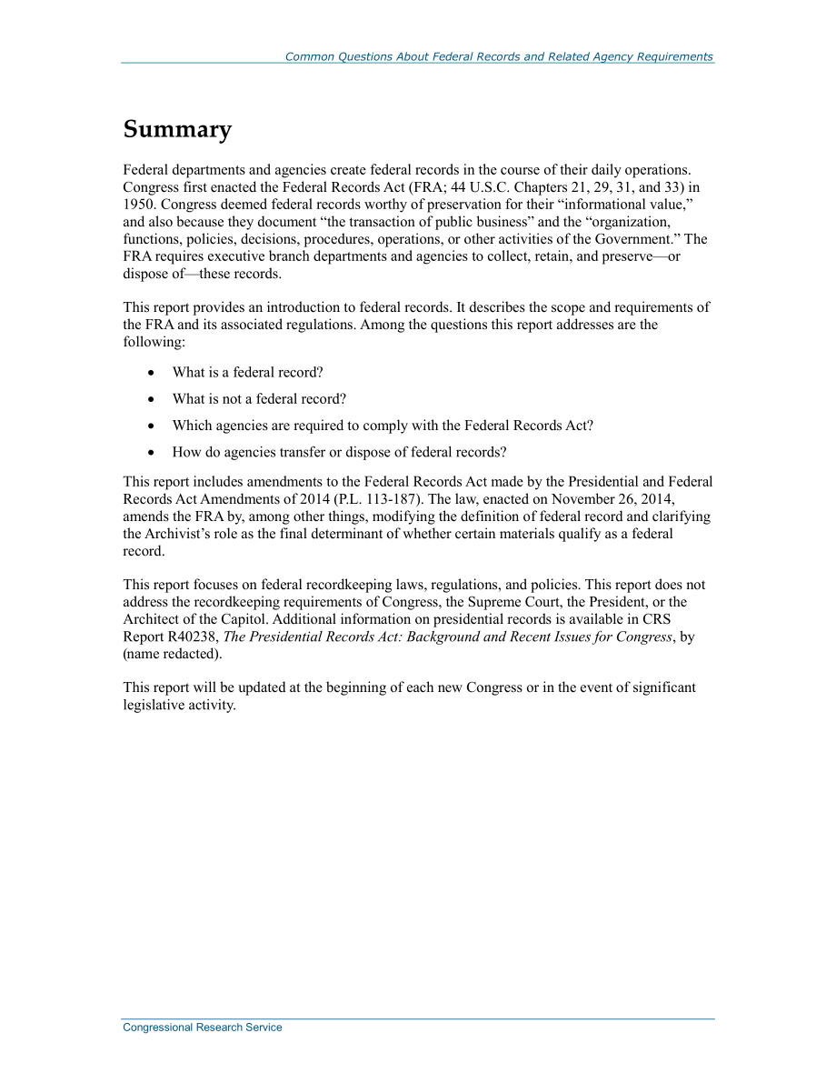 [20150202]R43072_关于联邦记录和相关机构要求的常见问题.pdf_第2页
