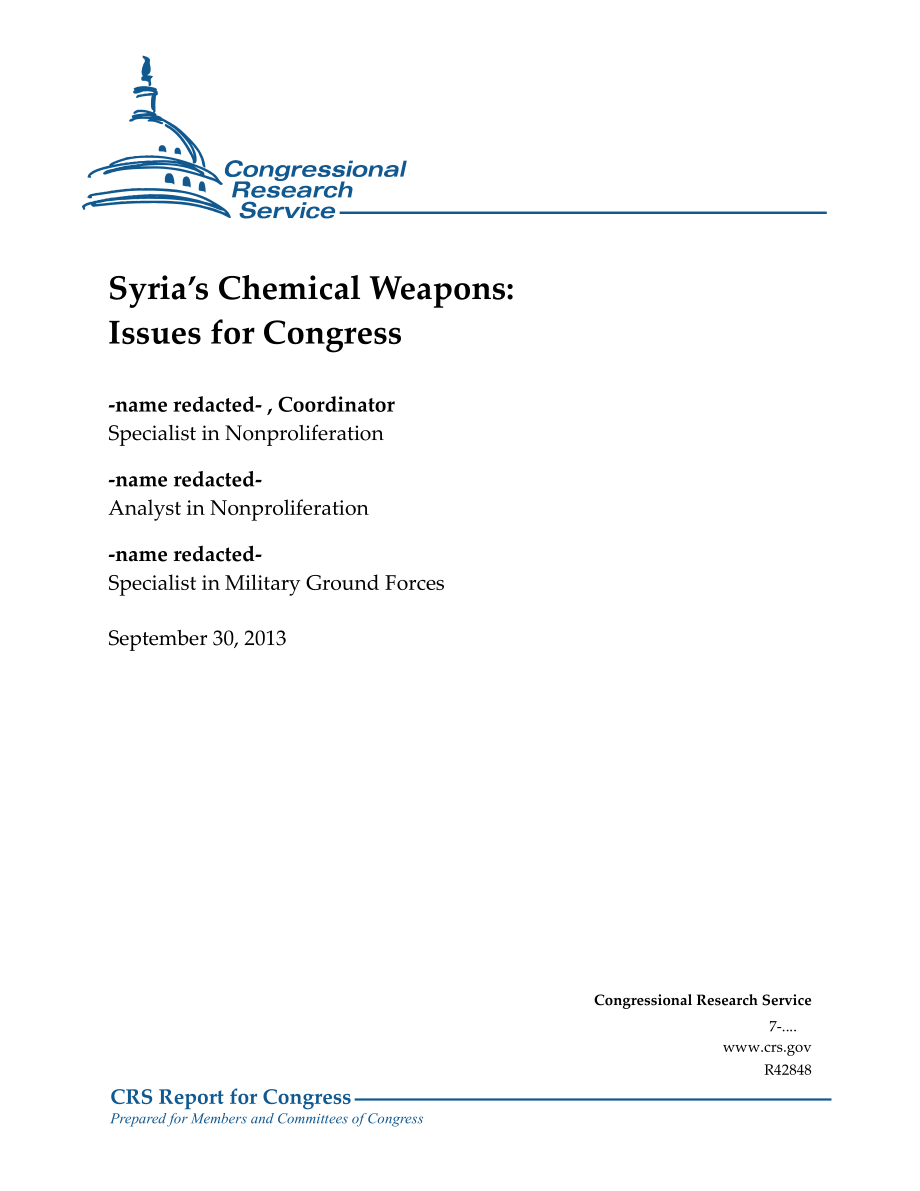 [20130930]R42848_叙利亚的化学武器：国会议题.pdf_第1页