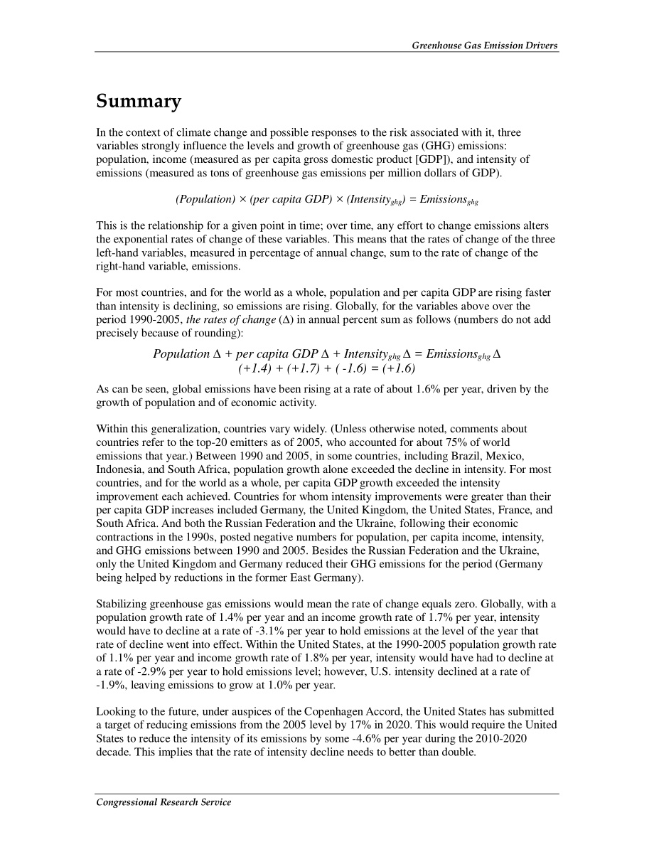 [20100305]RL33970_温室气体排放驱动因素：人口、经济发展和增长以及能源使用.pdf_第2页