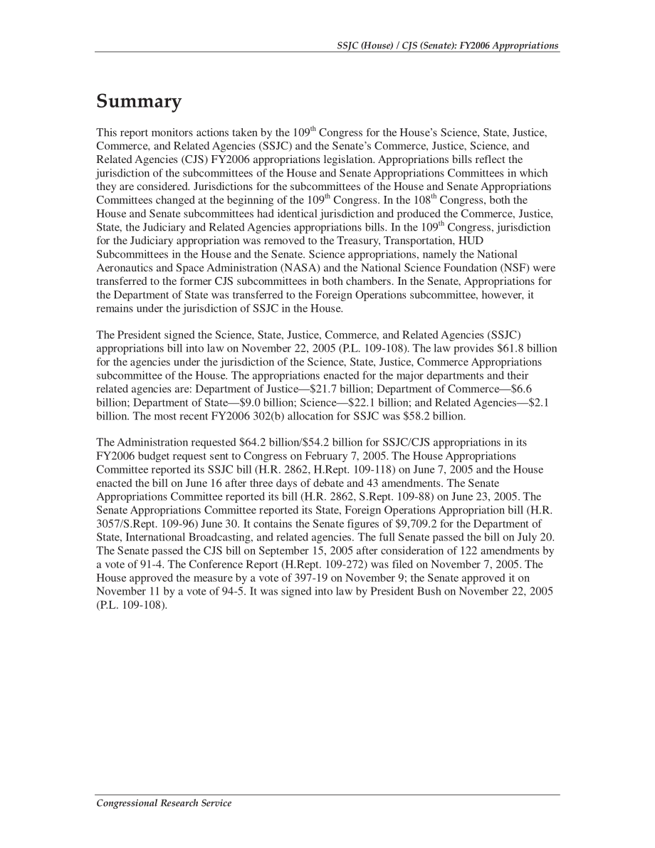 [20051223]RL32885_科学、州、司法、商业及相关机构（众议院）商业、司法、科学及相关机构（参议院）：2006财年拨款.pdf_第2页
