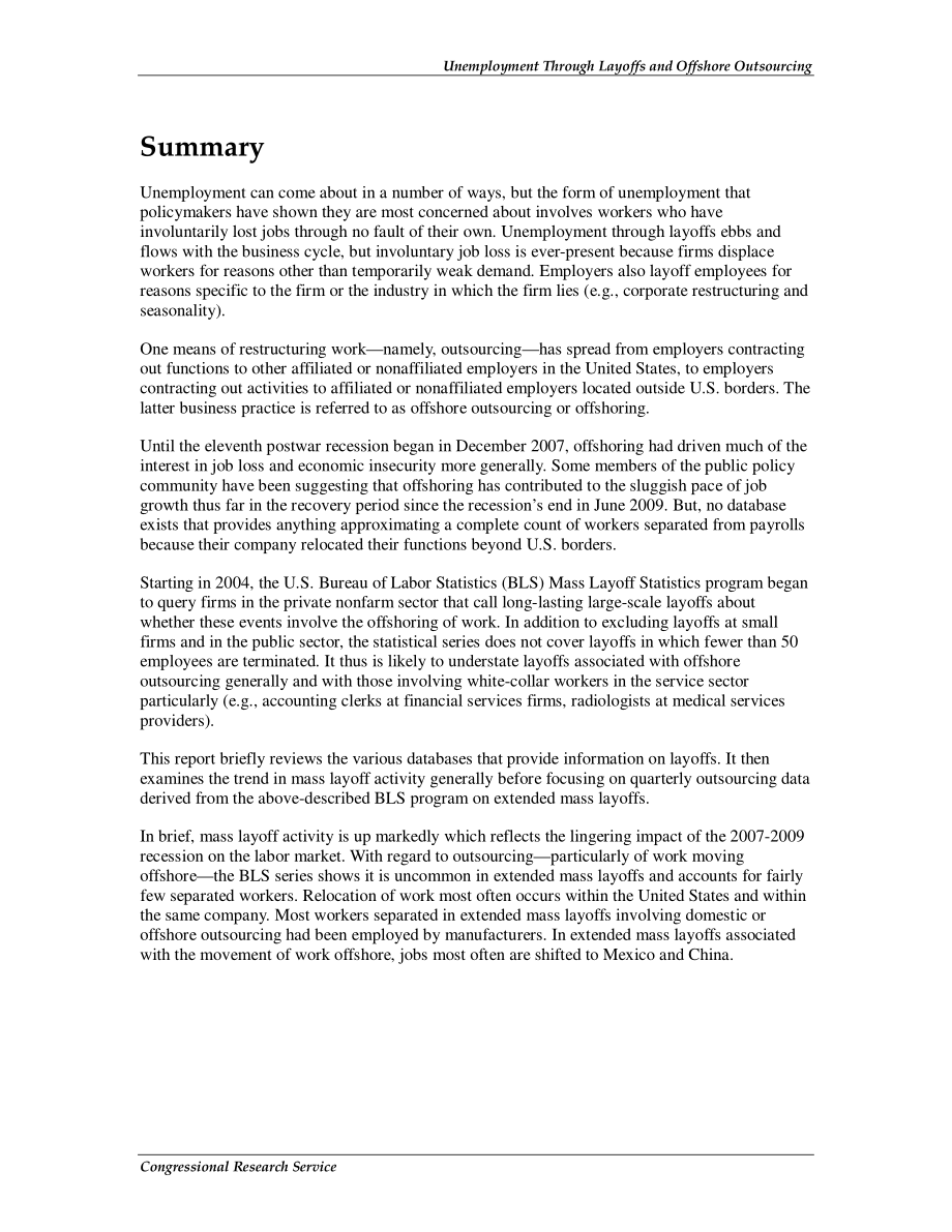 [20101222]RL30799_裁员和离岸外包导致的失业.pdf_第2页