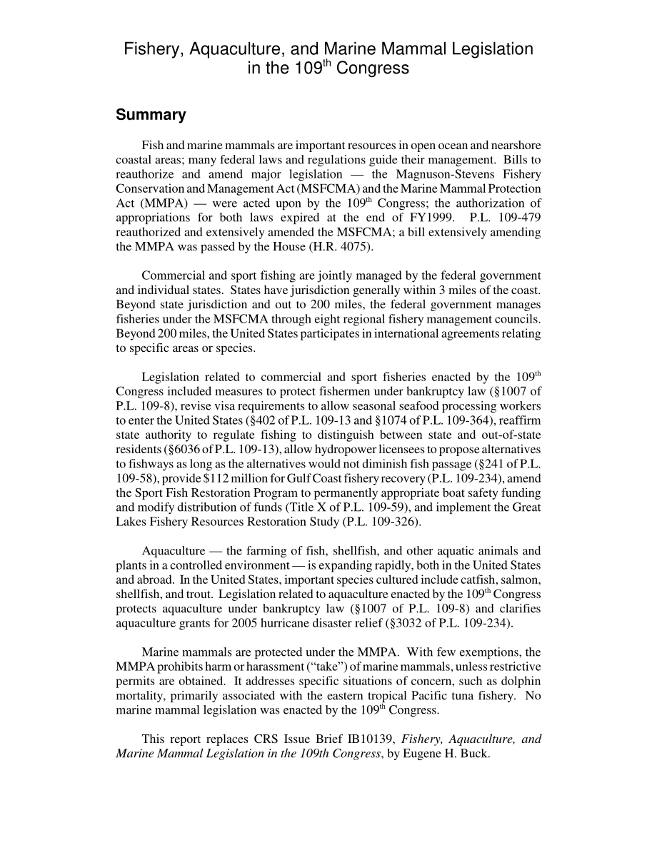 [20070118]RL33459_第109届国会渔业、水产养殖和海洋哺乳动物立法.pdf_第2页