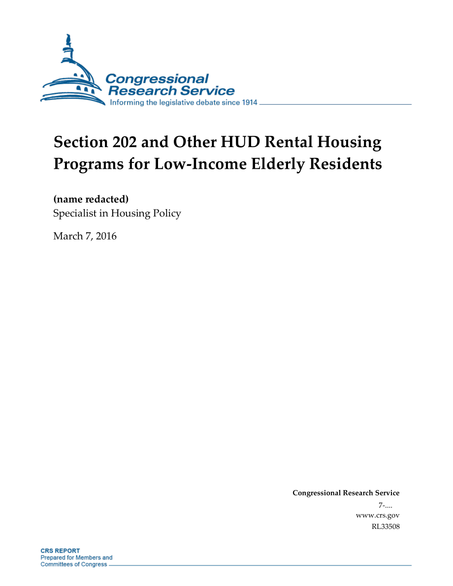 [20160307]RL33508_第202节和其他HUD低收入老年居民租赁住房计划.pdf_第1页
