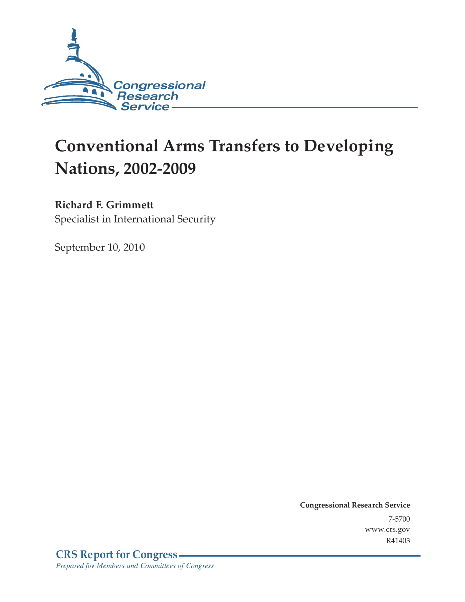[20100910]R41403_2002-2009年向发展中国家转让常规武器.pdf_第1页