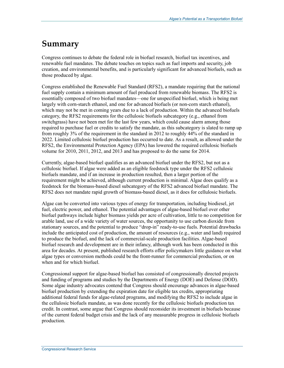 [20140130]R42122_藻类作为运输生物燃料的潜力.pdf_第2页