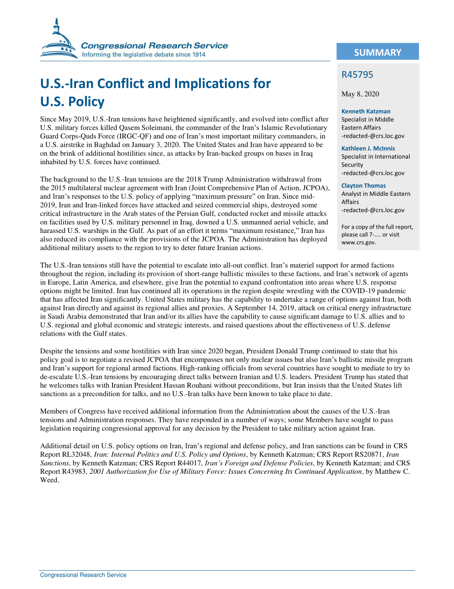 [20200508]R45795_美伊冲突及其对美国政策的影响.pdf_第2页