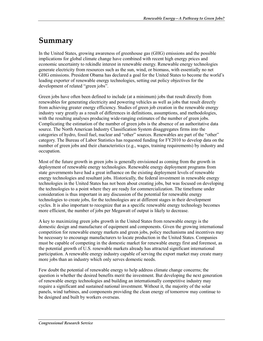 [20090924]R40833_可再生能源——实现绿色就业的途径？.pdf_第2页