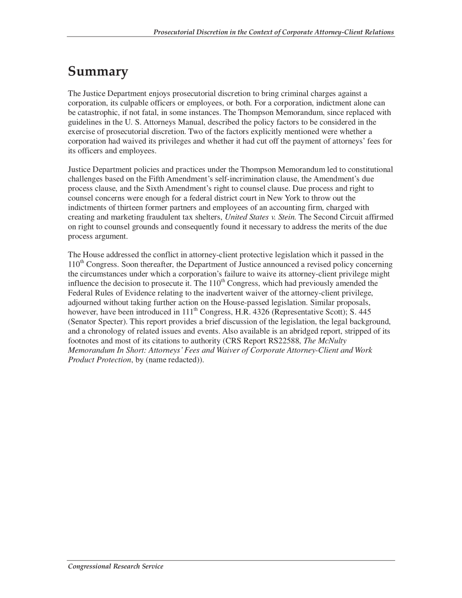 [20100309]RL33842_公司律师与客户关系中的检察自由裁量权.pdf_第2页