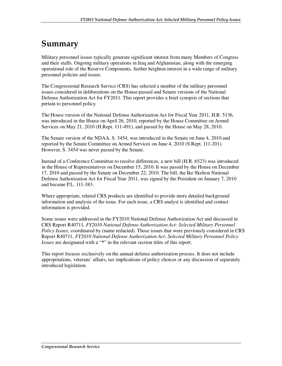 [20110215]R41316_2011财年国防授权法案：选定的军事人员政策问题.pdf_第2页