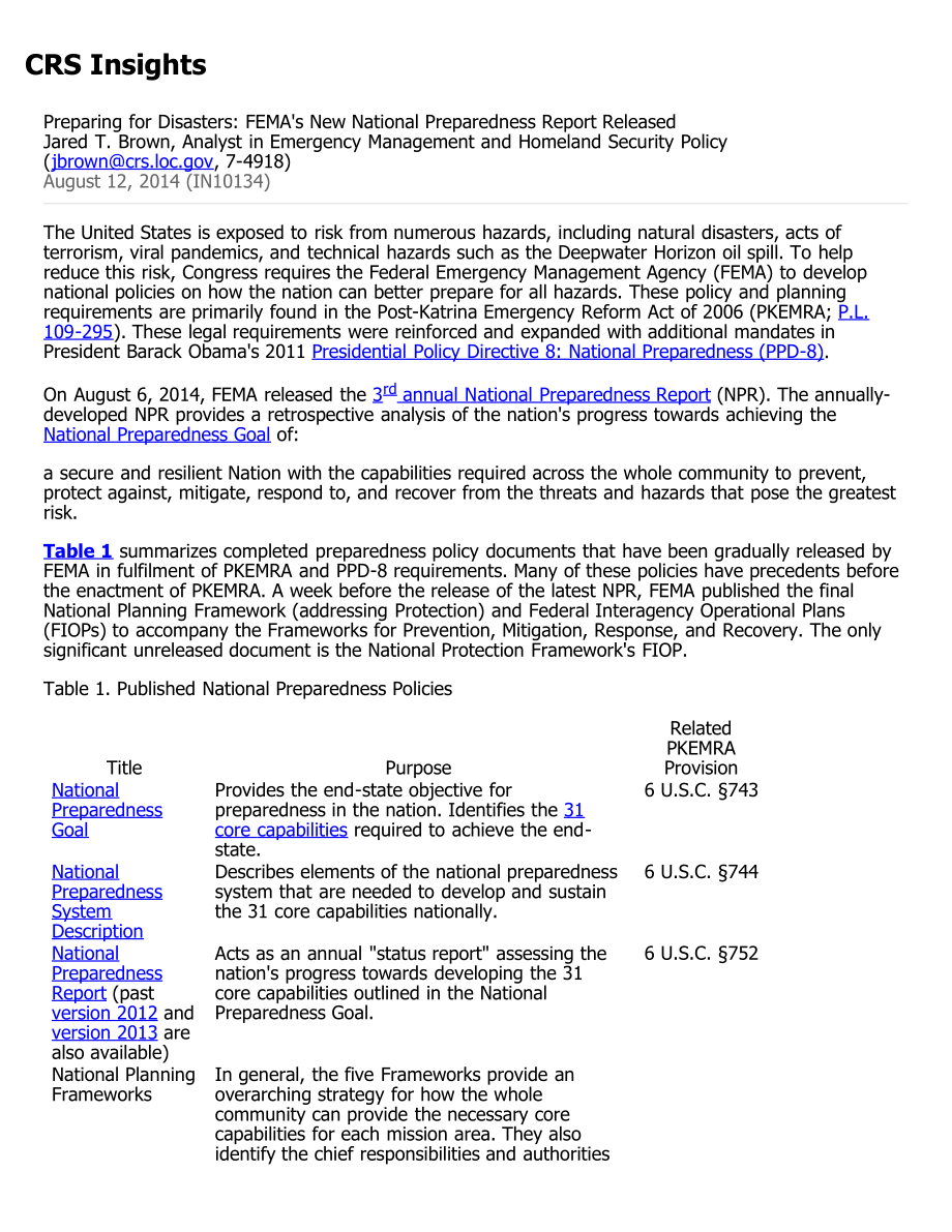 [20140812]IN10134_灾难准备：联邦应急管理局发布新的国家防备报告.pdf_第1页