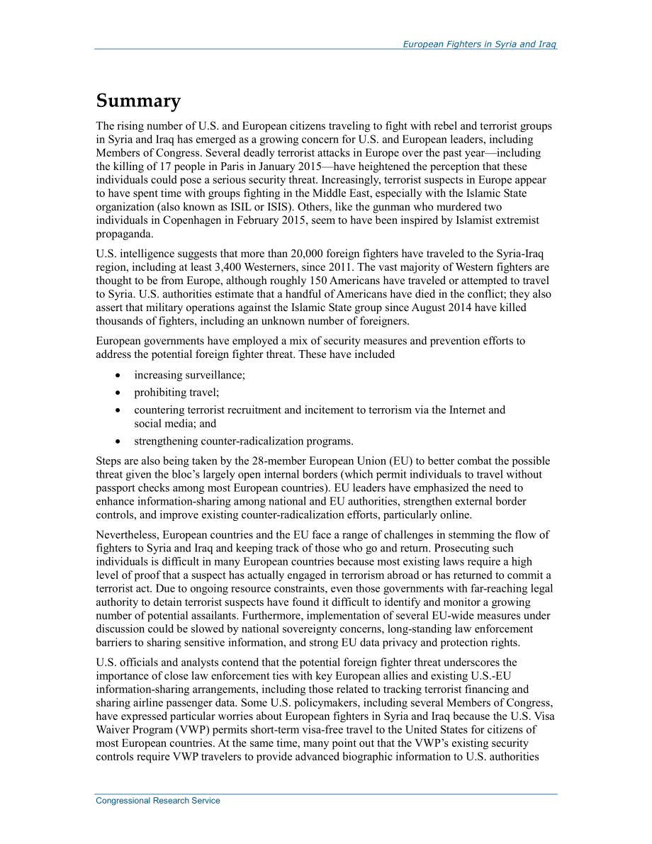 [20150427]R44003_驻叙利亚和伊拉克的欧洲战士：美国的评估、回应和问题.pdf_第2页
