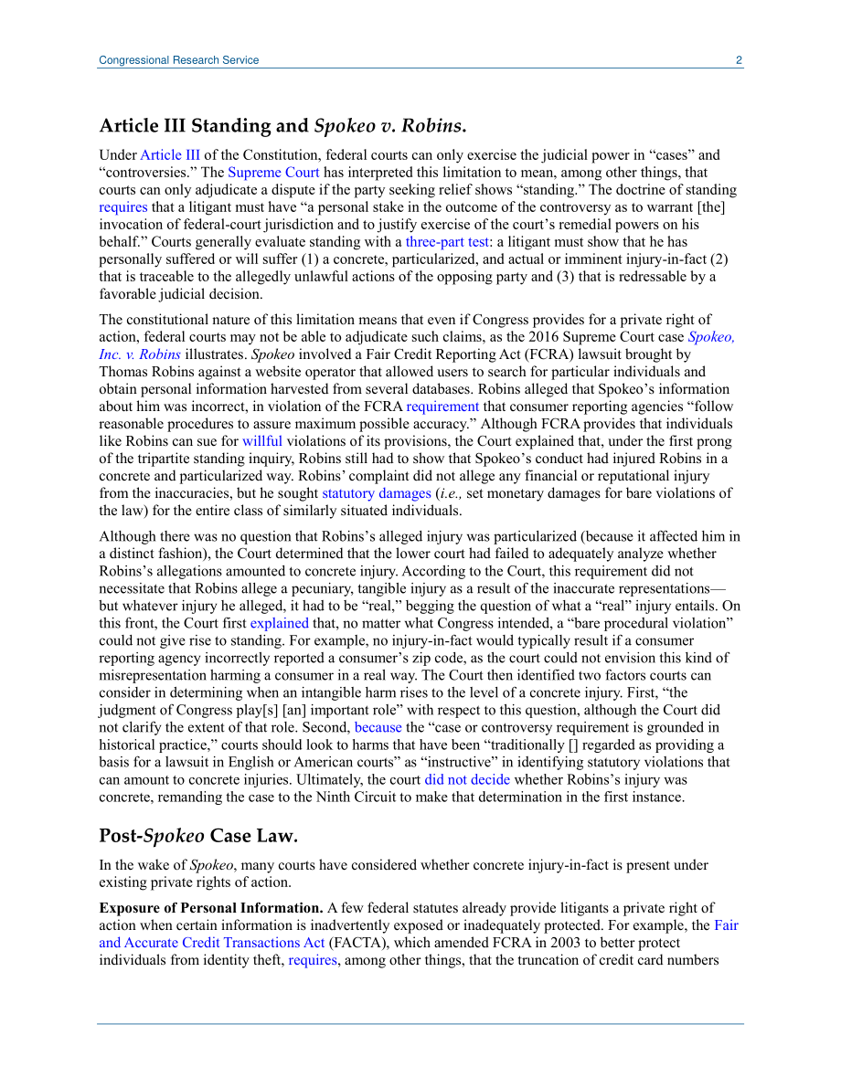[20190531]LSB10303_执行联邦隐私法宪法对私人诉讼权的限制.pdf_第2页