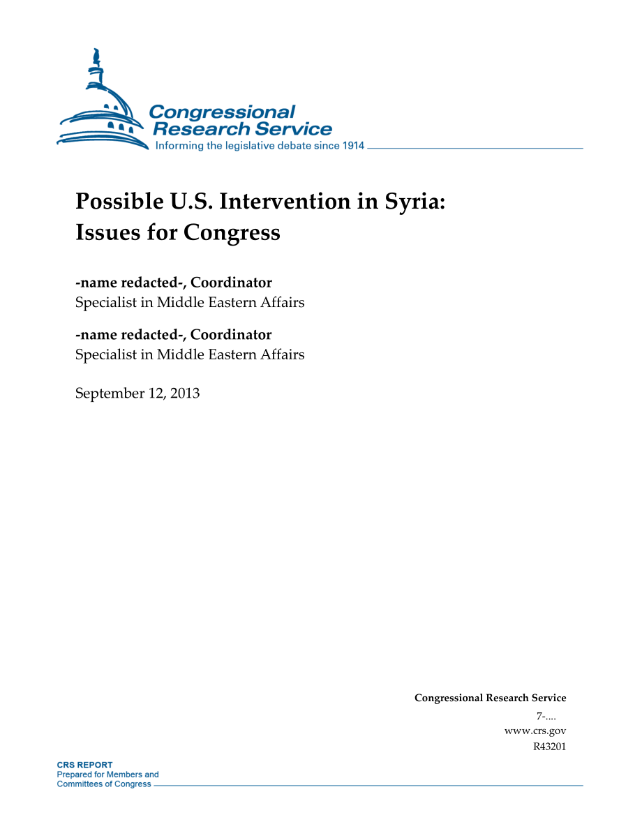 [20130912]R43201_美国可能干预叙利亚：国会议题.pdf_第1页