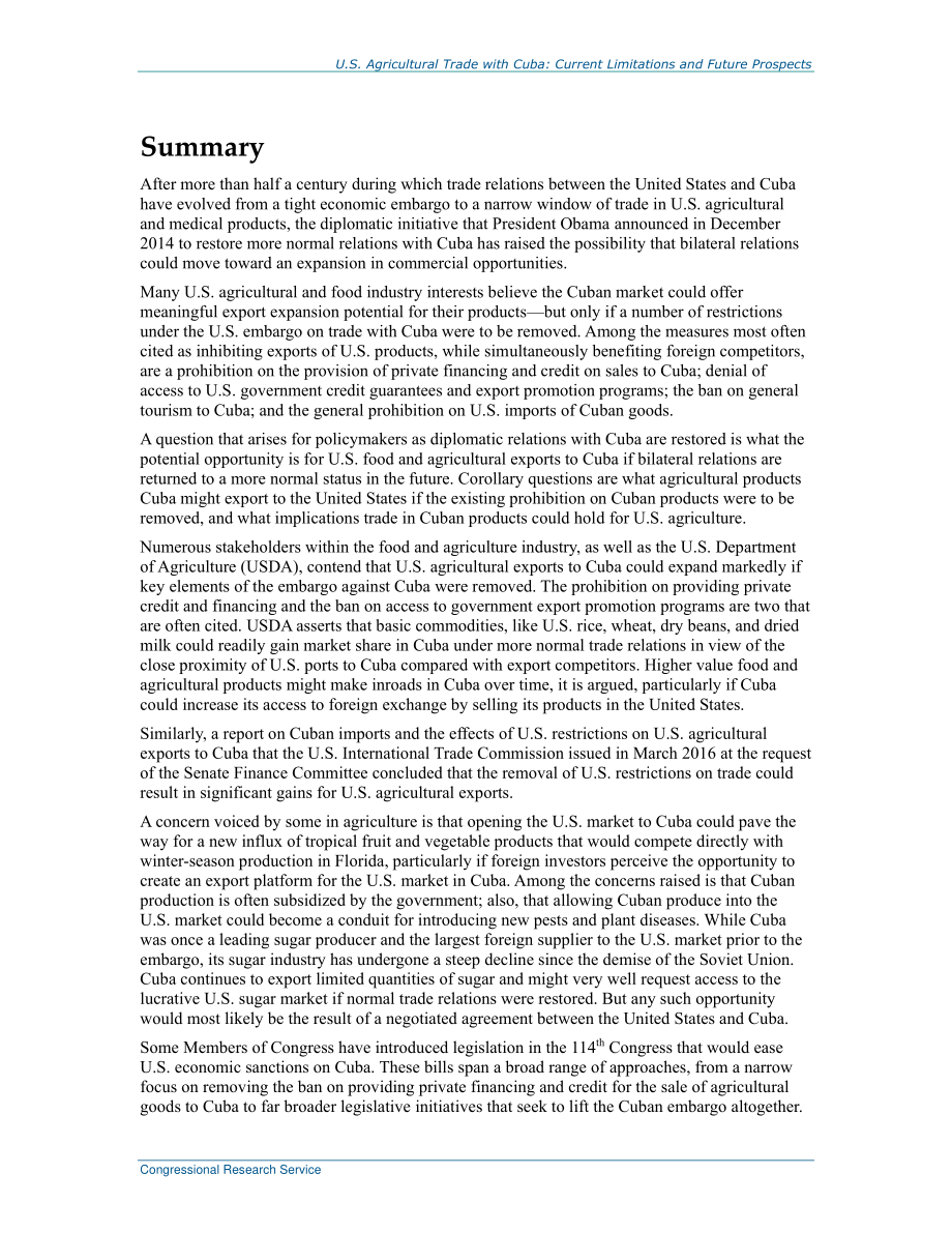 [20160921]R44119_美国与古巴的农业贸易：当前限制和未来前景.pdf_第2页