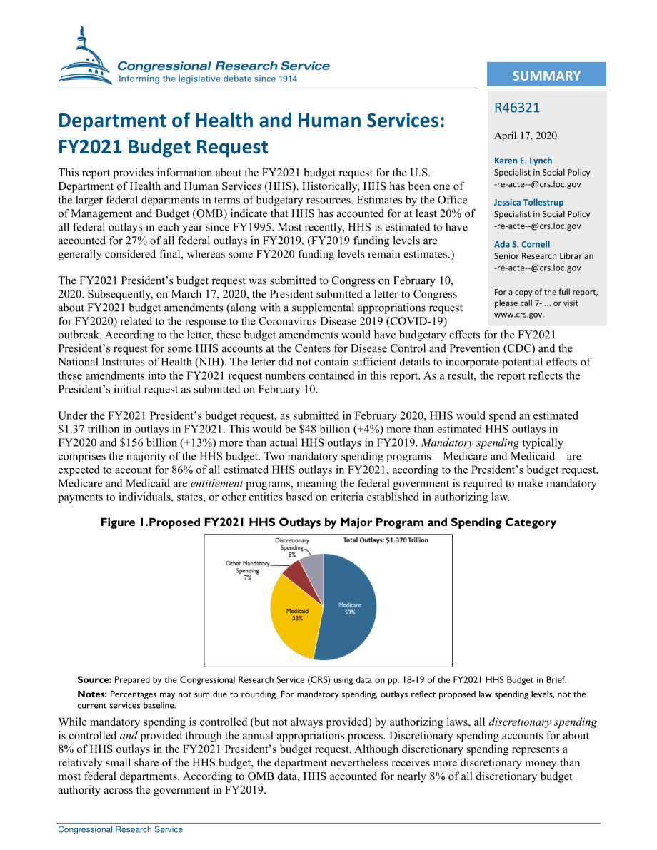 [20200417]R46321_卫生和公共服务部：2021财年预算申请 .pdf_第2页