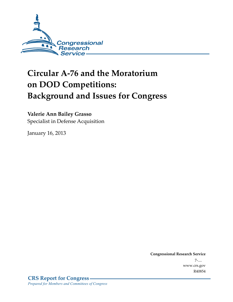 [20130116]R40854_通告A-76和暂停国防部竞赛：国会背景和议题.pdf_第1页
