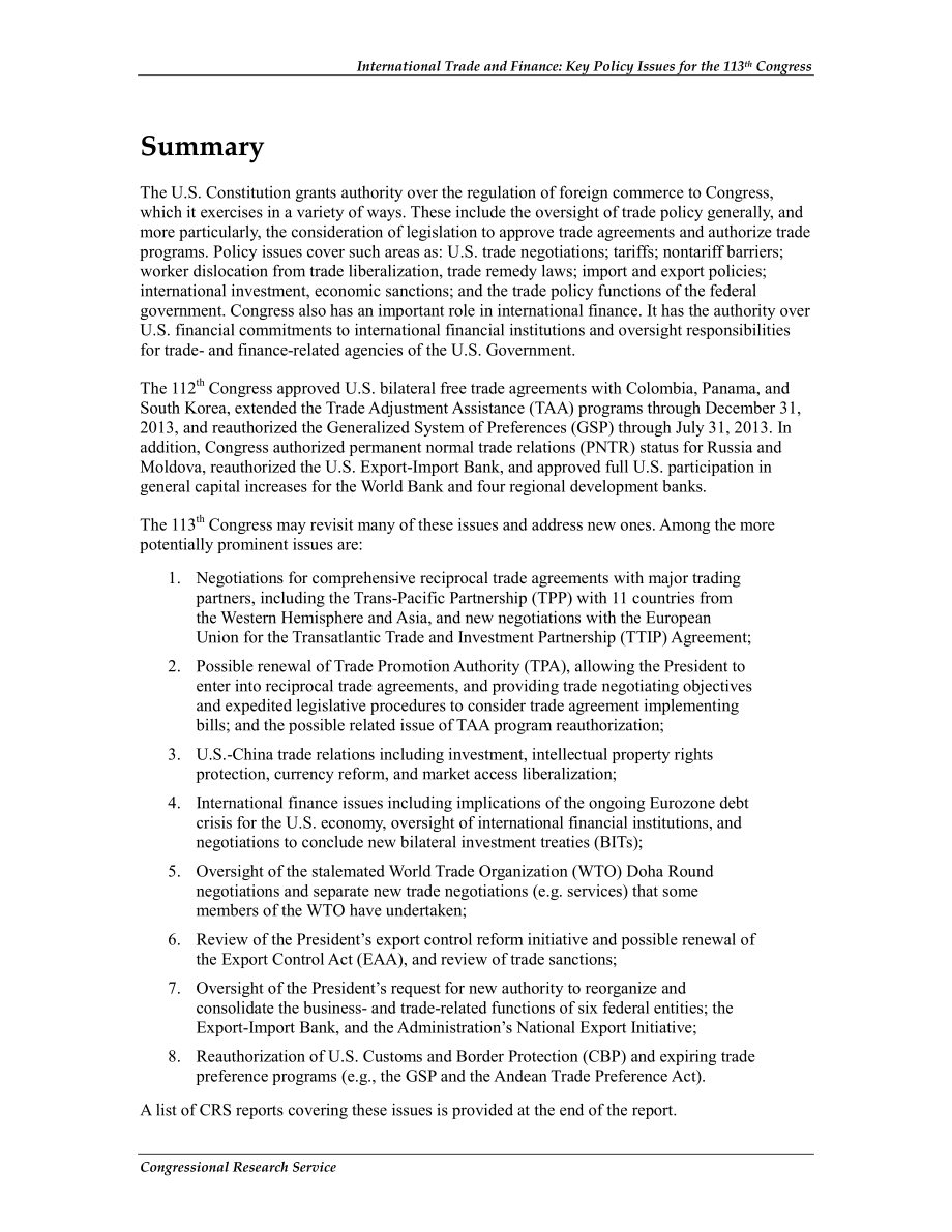 [20130415]R41553_国际贸易和金融：第113届国会的关键政策问题.pdf_第2页