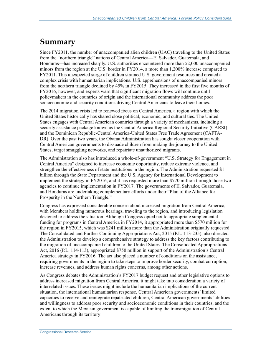 [20160411]R43702_中美洲孤身儿童：外交政策考虑.pdf_第2页