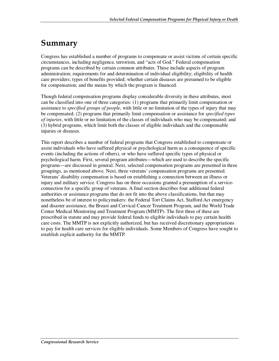 [20090427]RL33927_选定的联邦人身伤害或死亡赔偿计划.pdf_第2页