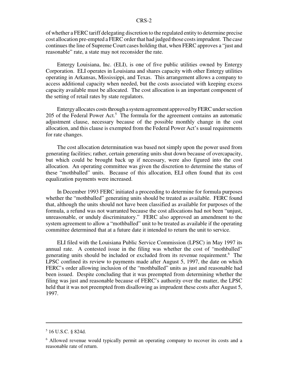 [20030701]RS21559_Entergy LouisianaInc.诉路易斯安那州公共服务委员会：联邦能源监管委员会命令的先发制人效力.pdf_第2页