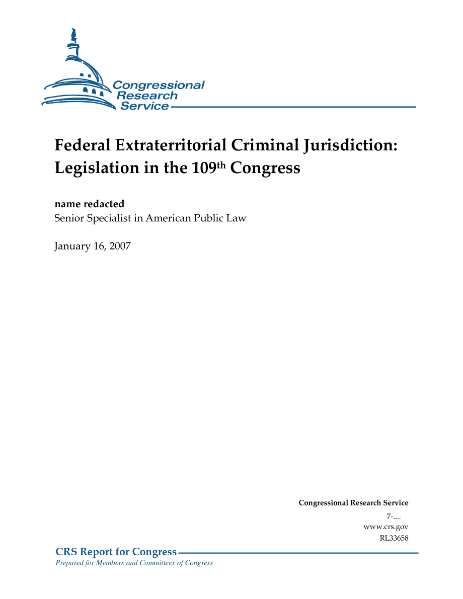 [20070116]RL33658_联邦域外刑事管辖权：第109届国会的立法.pdf_第1页