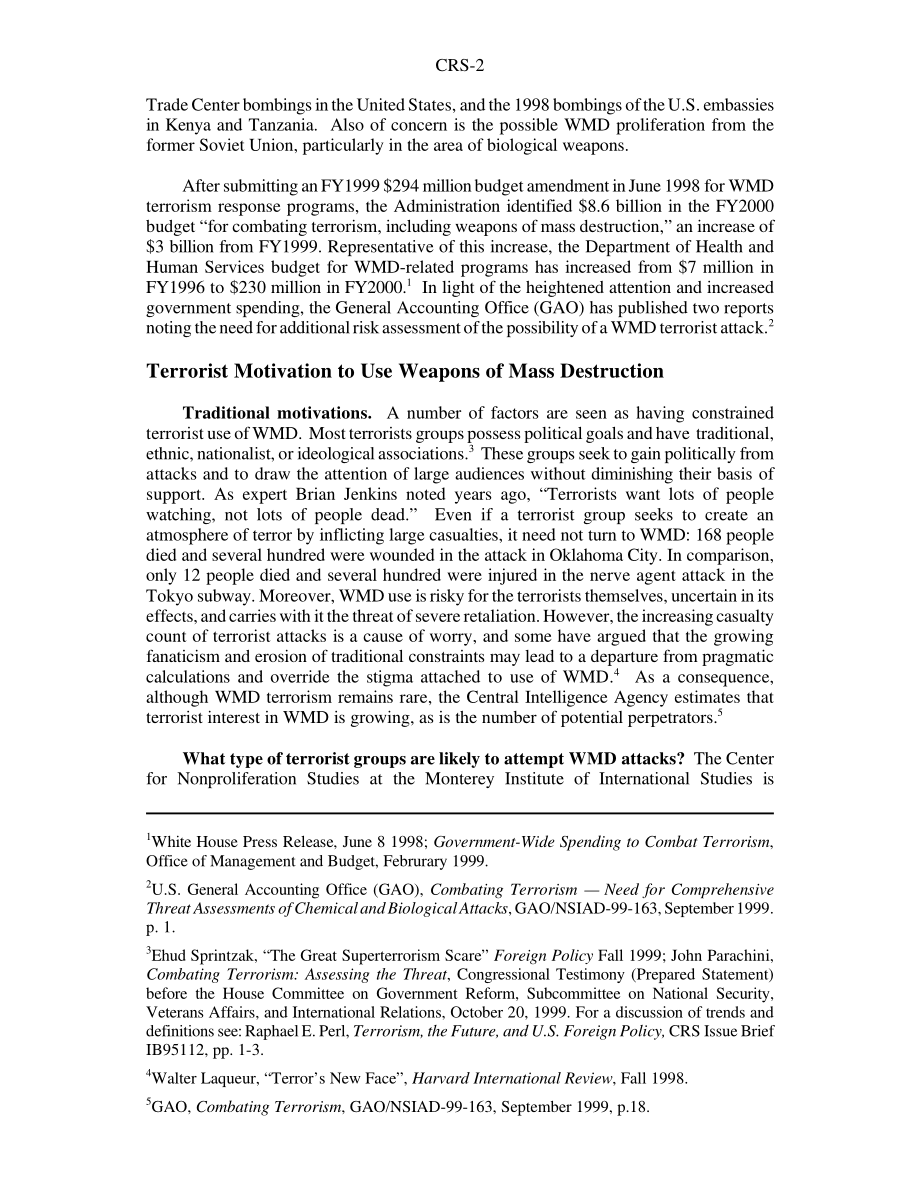 [19991208]RS20412_Weapons of Mass Destruction - the Terrorist Threat.pdf_第2页