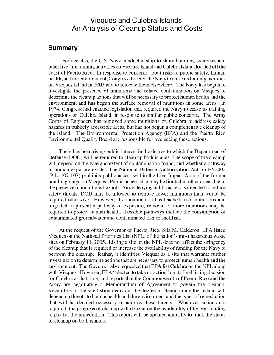 [20050707]RL32533_别克斯岛和库莱布拉群岛：清理状况和成本分析.pdf_第2页