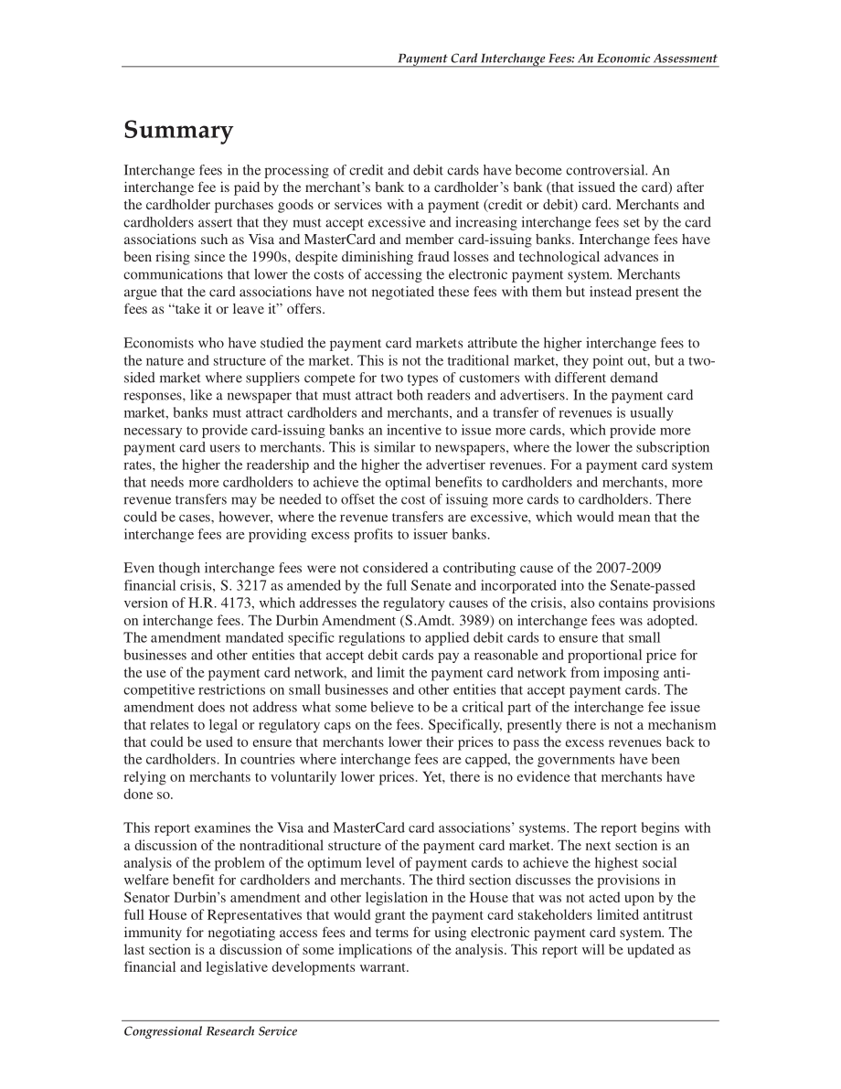 [20100609]RL34647_支付卡交换费：经济评估.pdf_第2页