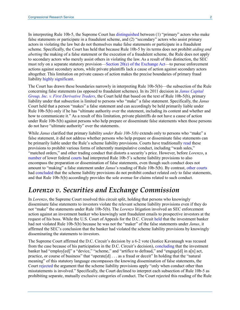 [20190424]LSB10293_谎言和阴谋：最高法院扩大证券欺诈责任.pdf_第2页