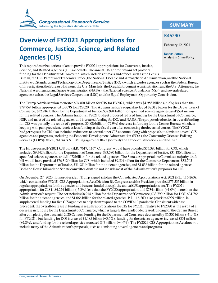 [20210212]R46290_2021财年商业、司法、科学和相关机构（CJ）拨款概述.pdf_第2页