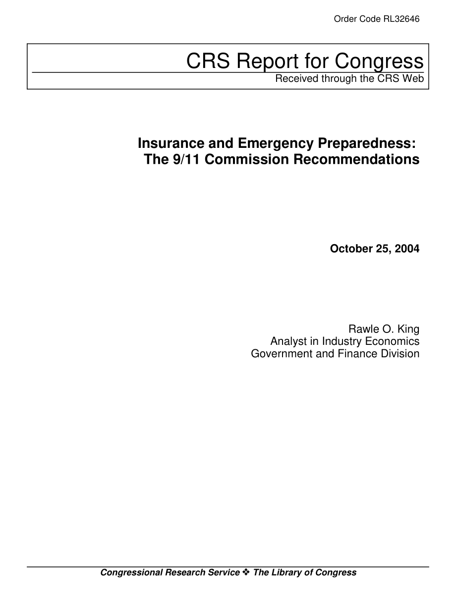 [20041025]RL32646_保险和应急准备：9·11委员会的建议.pdf_第1页