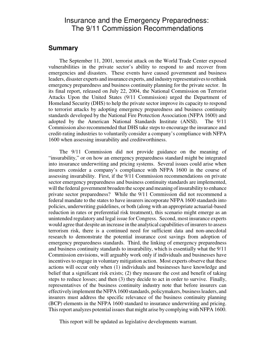 [20041025]RL32646_保险和应急准备：9·11委员会的建议.pdf_第2页
