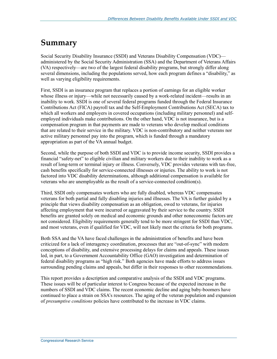 [20140123]R41289_社会保障残疾保险（SSDI）和退伍军人残疾补偿（VDC）计划下提供的残疾福利.pdf_第2页