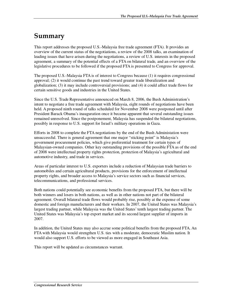 [20090126]RL33445_拟议中的美马自由贸易协定.pdf_第2页