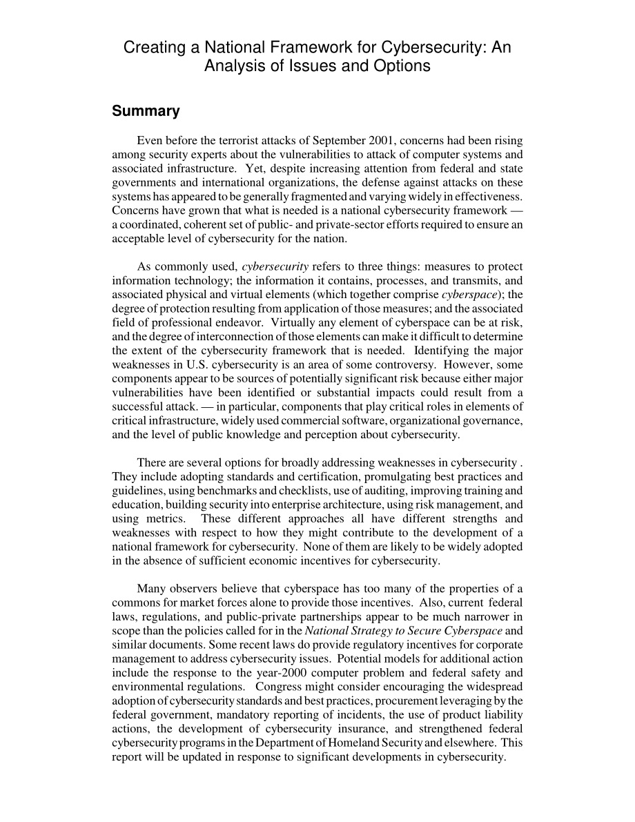 [20050222]RL32777_建立国家网络安全框架：问题和选择分析.pdf_第2页