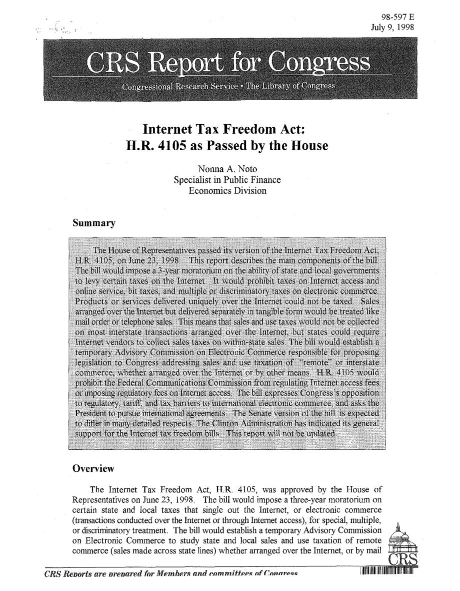 [19980709]98-597_互联网免税法案：H、 R4105年通过该房屋.pdf_第1页