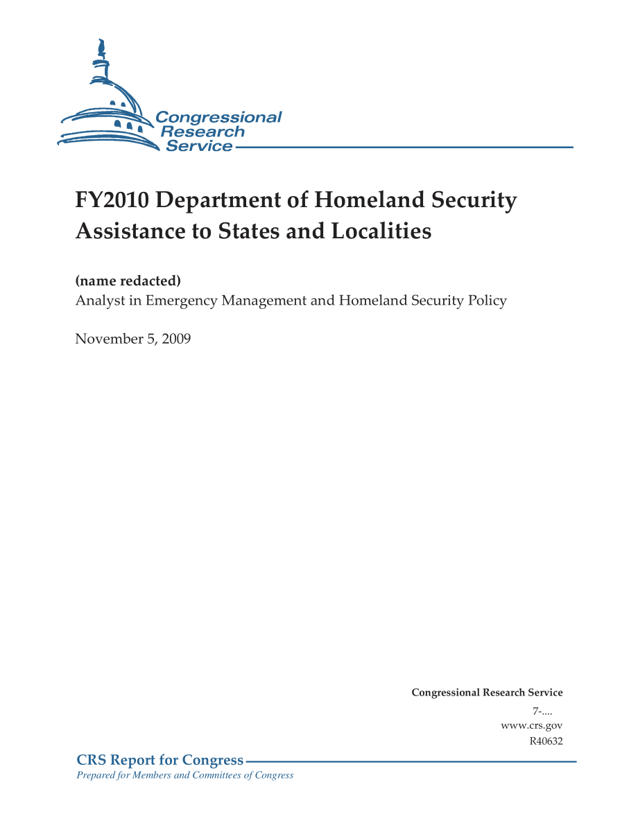 [20091105]R40632_2010财年国土安全部对各州和地方的援助.pdf_第1页