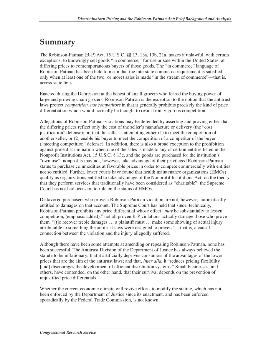 [20090116]R40146_歧视性定价和Robinson Patman法案：简要背景和分析.pdf_第2页