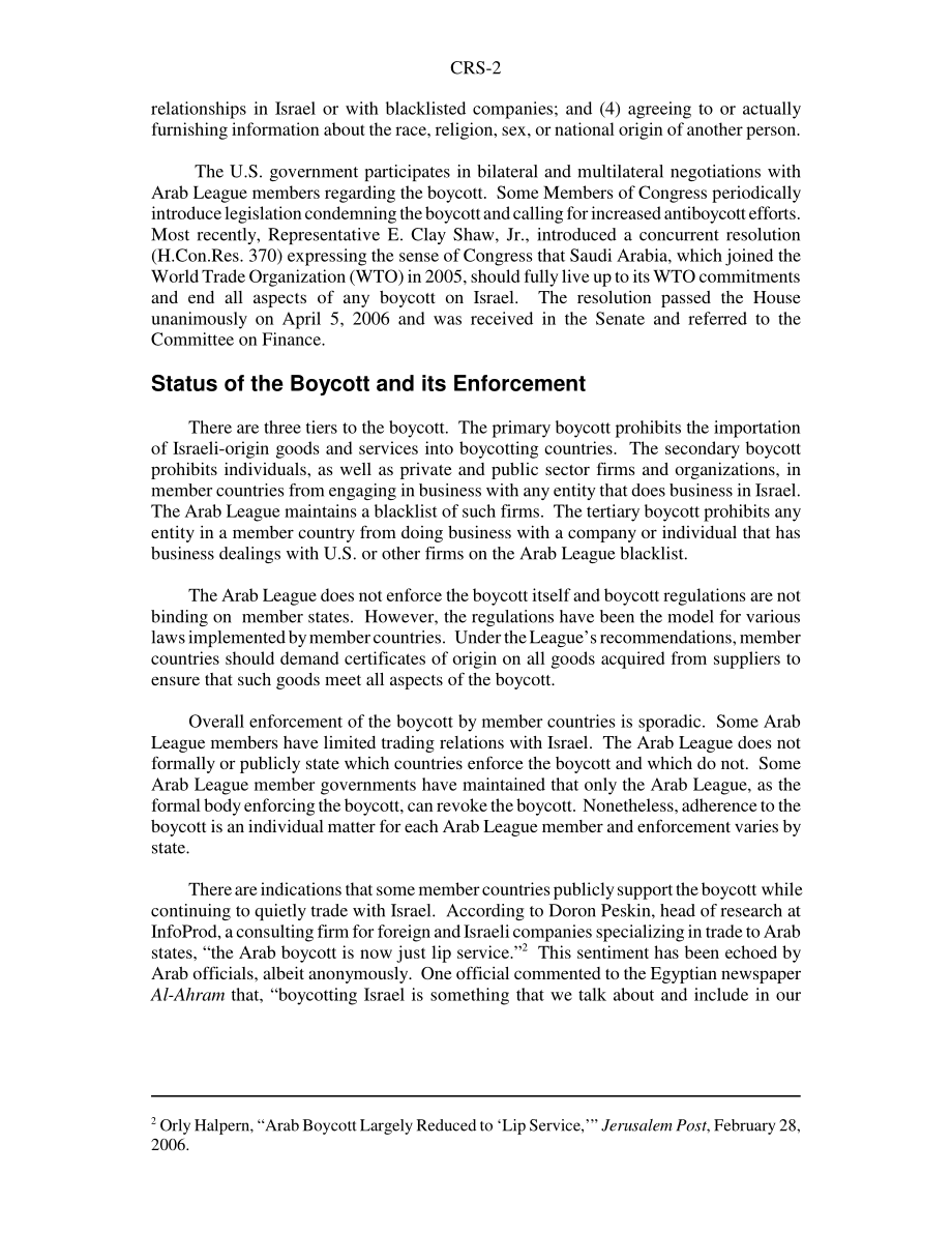 [20060519]RS22424_阿拉伯联盟抵制以色列.pdf_第2页