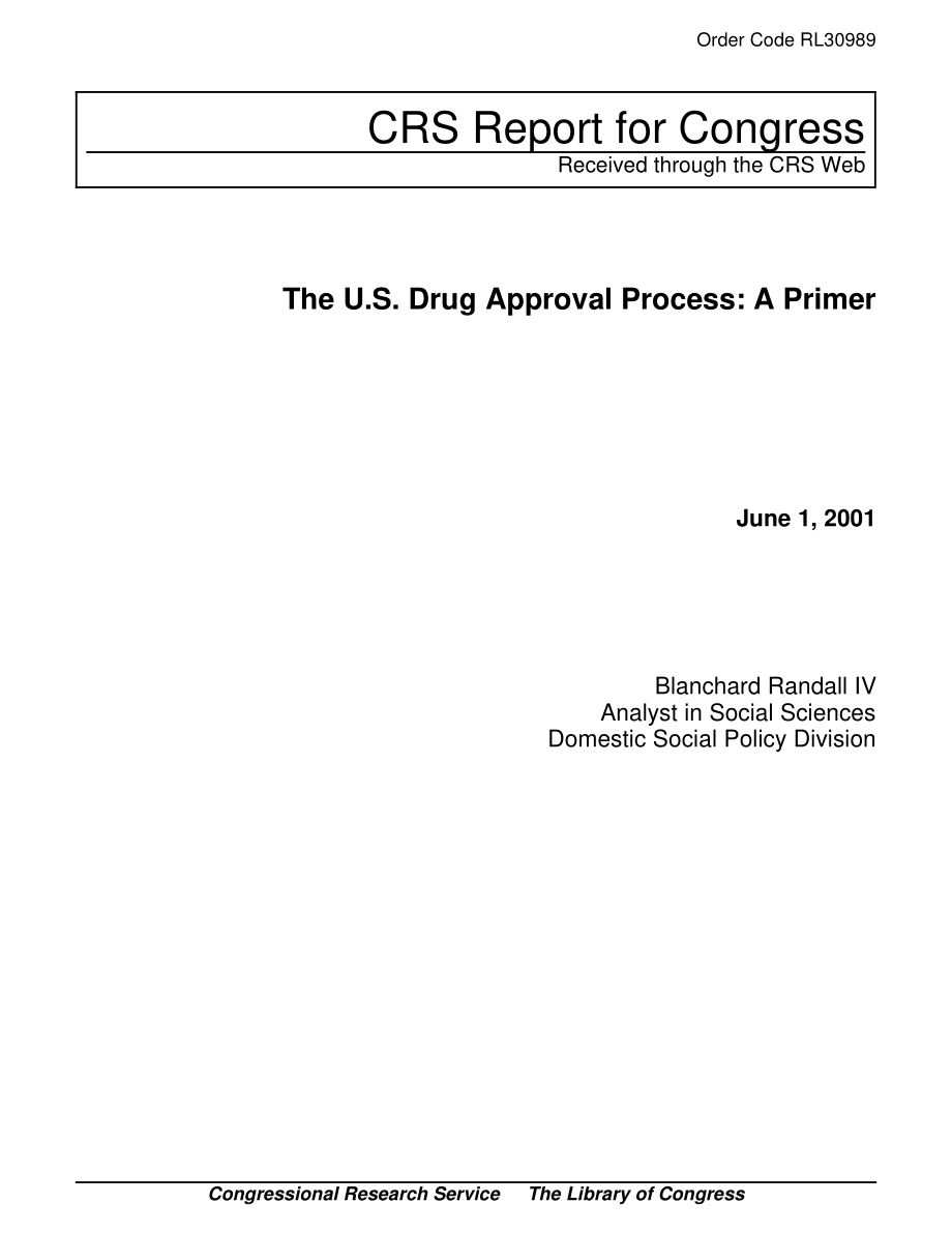 [20010601]RL30989_美国药品批准流程：基础.pdf_第1页