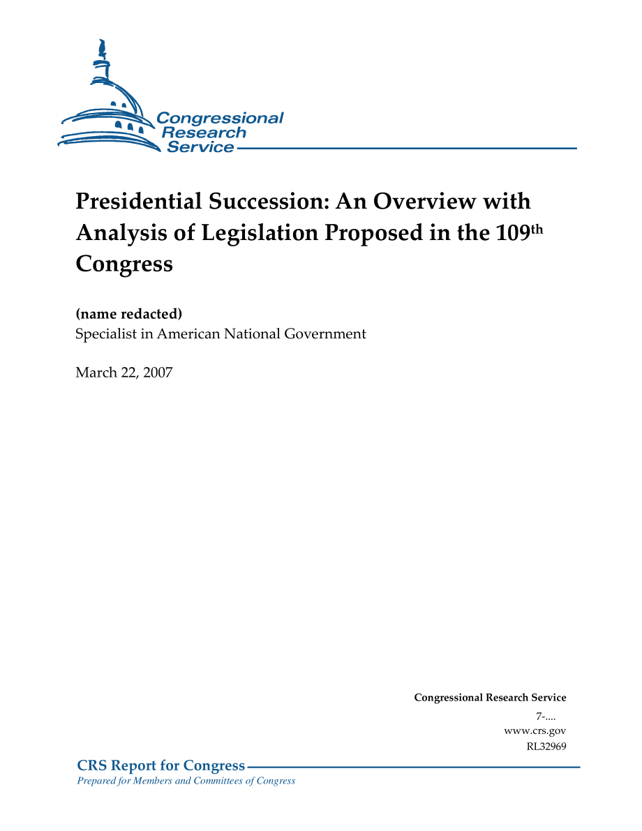 [20070322]RL32969_总统继任：第109届国会立法概述与分析.pdf_第1页