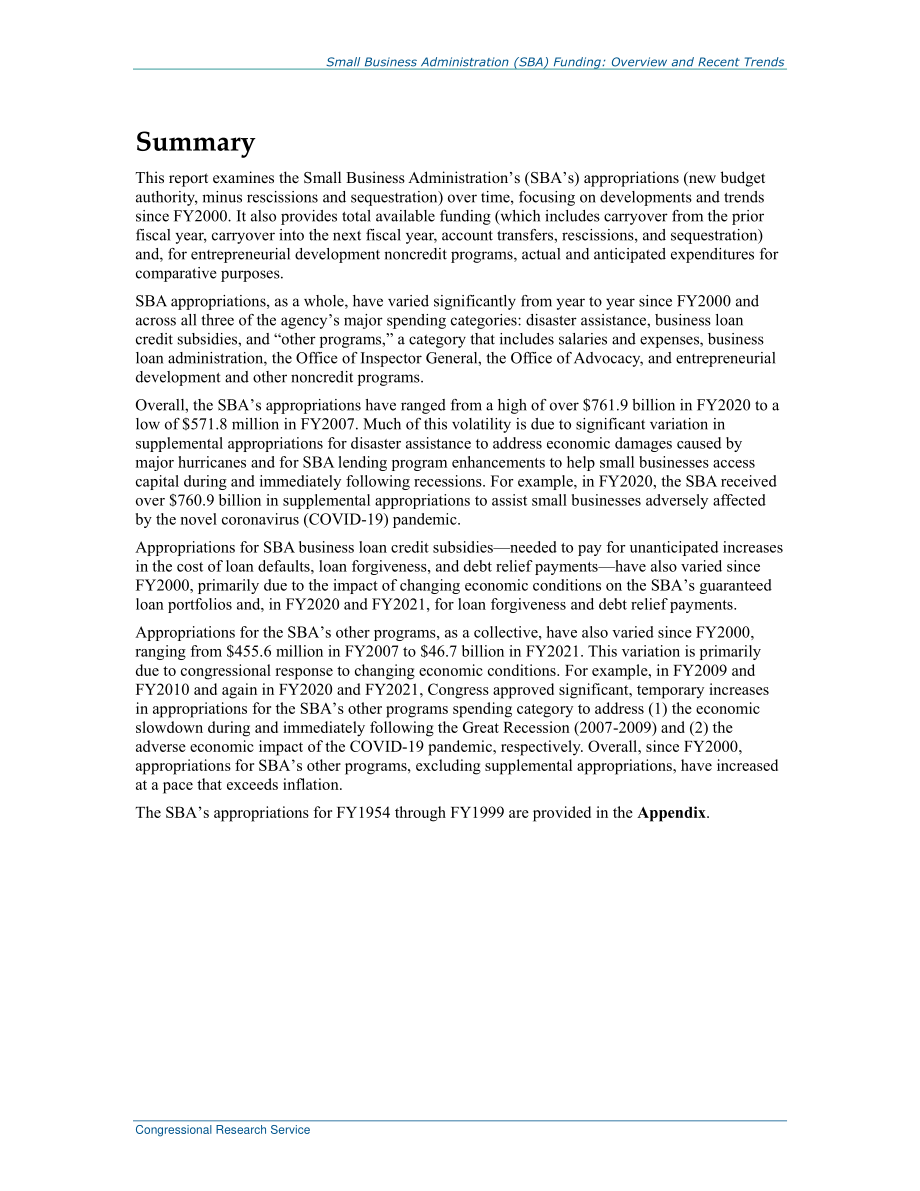 [20220323]R43846_小型企业管理局（SBA）资金：概述和近期趋势.pdf_第2页