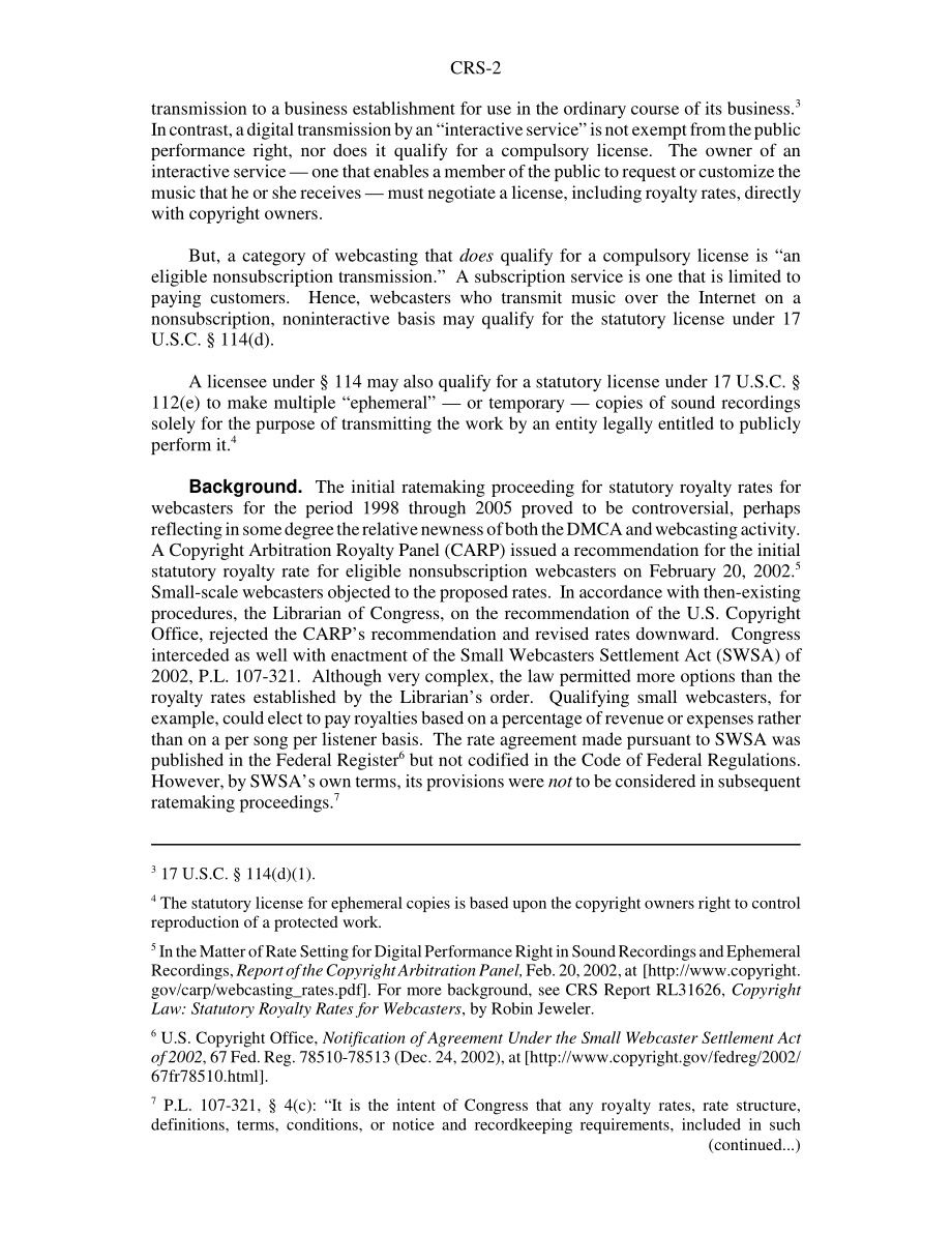 [20070323]RS22630_“小型”网络广播的法定版税费率：版权使用费委员会的决定.pdf_第2页